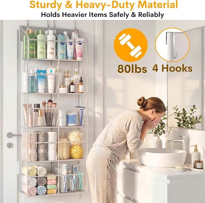 Over the Door Organizer 5 Tiers,Extra Large Behind Door Storage of 10 Compartments,50 lbs Weight Capacity Over the Door Storage, Clear Door Hanging Organizer for Closet, Diaper Organizer - Image 4