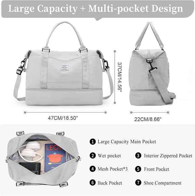 Weekender Bags for Women, Personal Item Travel Bag with Shoes Compartment | Overnight Travel Duffel Bag with Toiletry Bag, Airplane Friendly Carry-On Bag - Image 3
