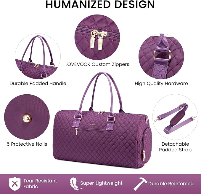 LOVEVOOK Travel Duffle Bag, Weekender Bag for Women with Toiletry Bag, Carry on Overnight Bag with Shoe Compartment, Gym Duffel Bag with Wet Pocket, Mommy Hospital Bags for Labor and Delivery - Image 3