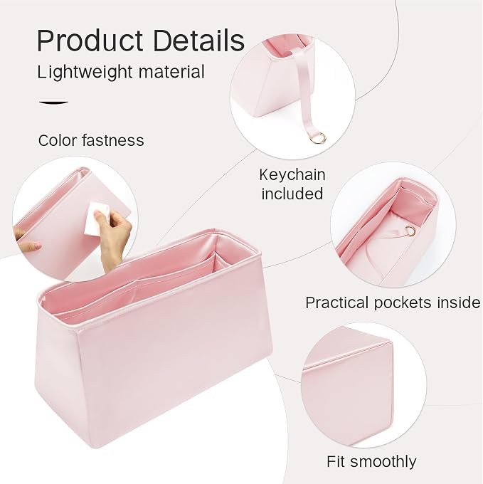 Fits for Brikin Bag Insert Organizer For Hermes(30 R,Pink) | Premium Silk Material,Smooth Touch,Lightweight,zipper,protect from scratches & stains,multiple pockets,keychain,waterproof - Image 6