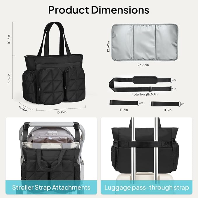 TOPEAST Diaper Bag Tote, Quilted Puffer Baby Bag with Insulated Pockets, Lightweight Hospital Bag for Mom & Dad, Travel, Work - Image 3