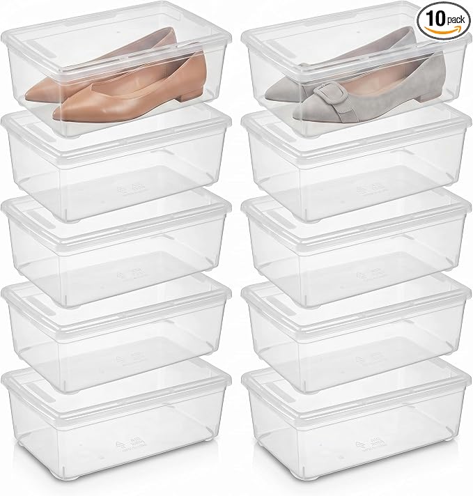 novelinks 10 Pack 6 Quart Clear Plastic Storage Bins with Lids, Shoe Boxes | Shoe Bins, Shoe Containers, Clear Shoe Storage Boxes, Shoe Boxes Clear Plastic Stackable, Craft Organizers and Storage by novelinks
