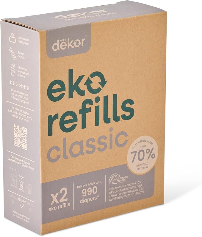 Diaper Dekor CLASSIC Diaper Pail Refills 2 Count Unscented Exclusive End-of-Liner Marking Quick & Easy to Replace Most Economical Refill System for Original and Eko Style Pails (Pack of 12) by DiaperDekor