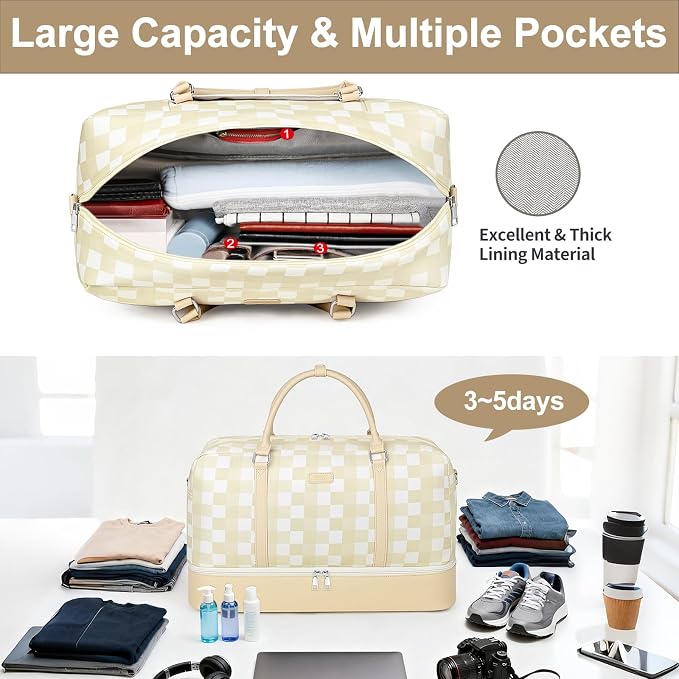 Weekender Bags for Women, 21" Travel Duffle Bag with Shoe Compartment | 3PCS Carry On Overnight Large Duffel Bag with Crossbody Bag and Toiletry Bag for Weekend Travel Gym Hospital Business Trip - Image 6