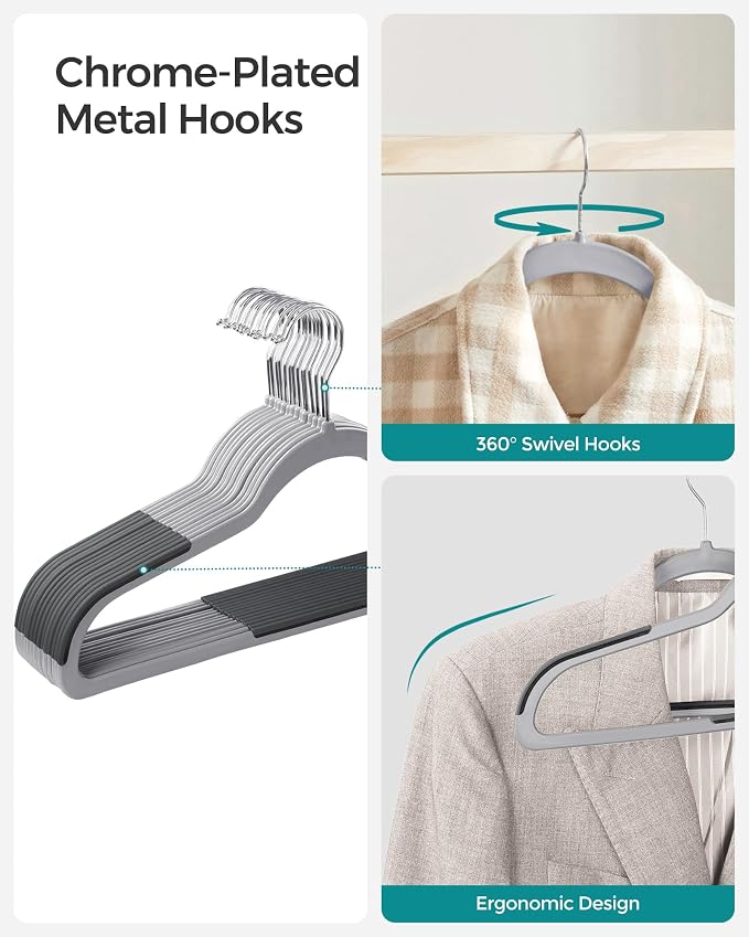 SONGMICS Plastic Clothes Hangers, Pack of 30, Non-Slip, Space-Saving | 0.2 Inches Thick, 17.7 Inches Wide, 360° Swivel Hook, Light Gray and Dark Gray, BREANNA Collection UCRP30G - Image 5
