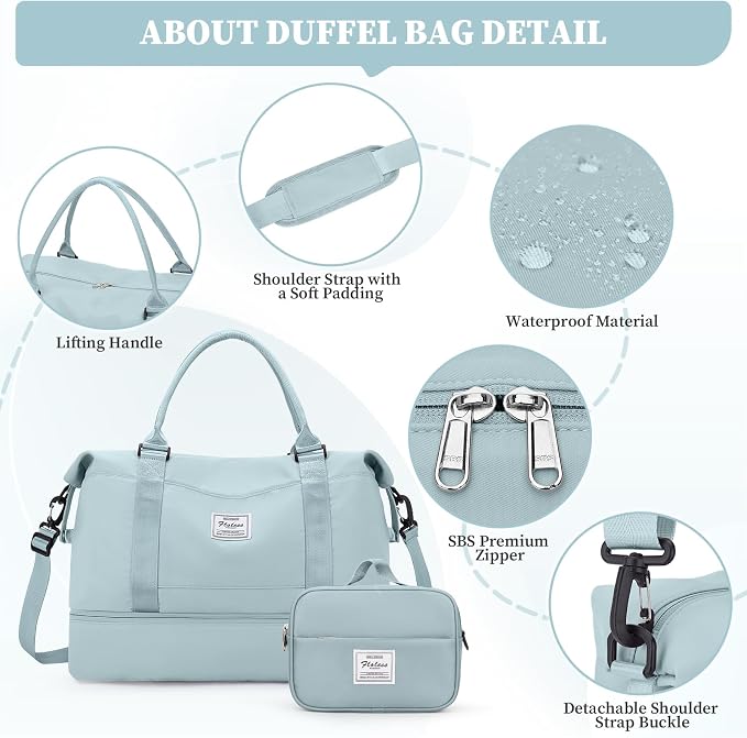 Weekender Bags for Women, Carry-On Overnight Travel Duffel Bag | Travel Bag with Shoes Compartment & Toiletry Bag, Extra Large - Image 7