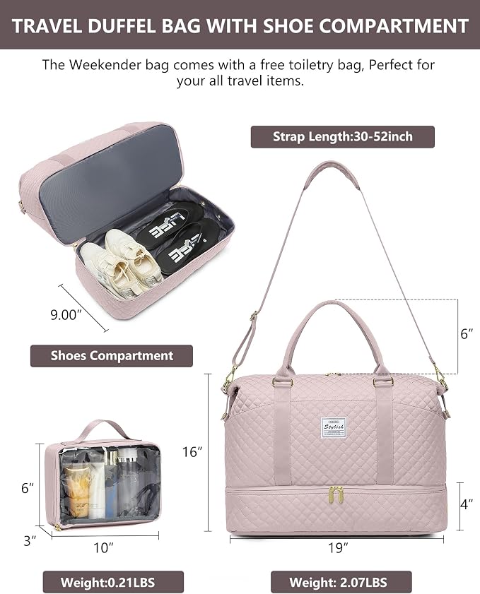 Women Weekender Travel Duffle Bag: Travel Duffel Overnight Bags with Shoe Compartment Large Carry on Tote Bag Toiletry Bag Weekend Yoga Gym Hospital Bags for Labor and Delivery with Wet Pocket - Image 5