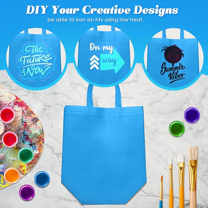 Reginary 100 PCS Non Woven Tote Bags Bulk,Sky Blue | Reusable Shopping Bags with Handles, Stores, Groceries Markets, Events Gift, Party Supplies - Image 7