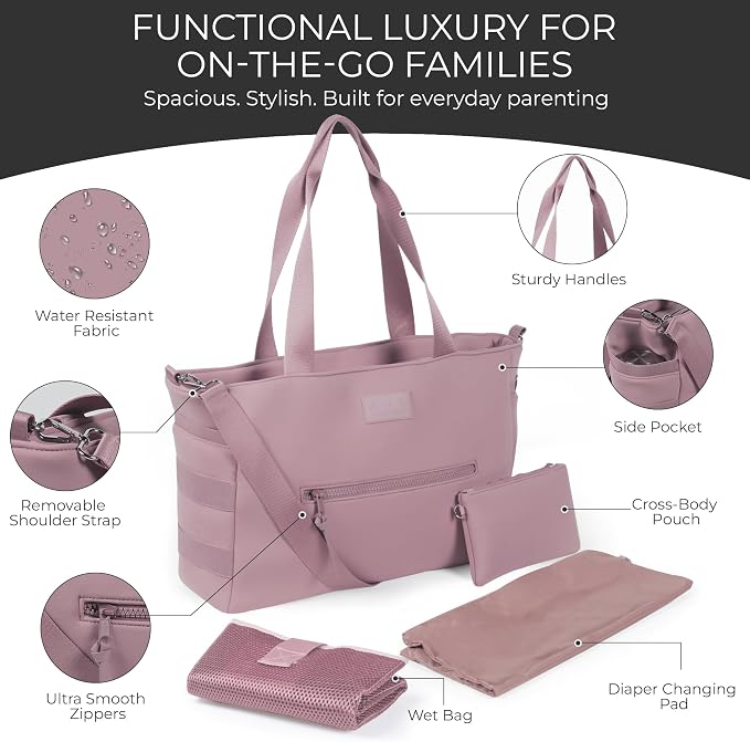 A + S Luxxe Diaper Bag Tote – Stylish, Large Baby Bag with Stroller Straps, Insulated Pockets, Changing Mat & Waterproof - Image 3