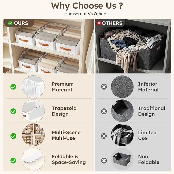 Fabric Storage Bins for Organizing - 10 Pack Large Trapezoid Collapsible Storage Bins with Front Handle, Closet Organizers and Storage for Bedroom, Home Shelves, Small Spaces, White - Image 7
