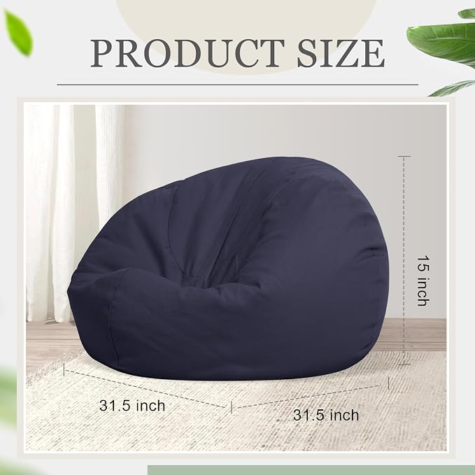 Sliner 2 Pcs Stuffed Storage Bean Bag Chair Cover for Kids Adults (No Filler) Stuffable Zipper Beanbag Cover for Organizing Plush Toys or Foam(31.5 * 31.5 * 15inch,Cotton,Coffee and Navy Blue) - Image 2