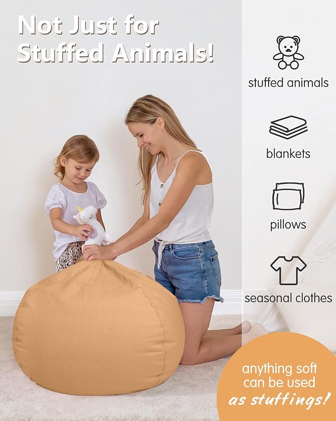 Aubliss Stuffed Animal Bean Bag Storage Chair (Solid Khaki, Large (38'')) - Image 4