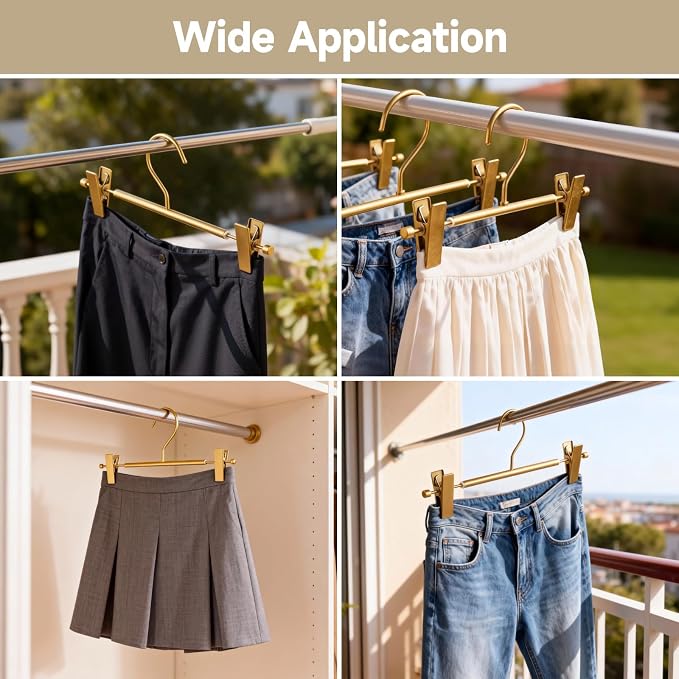 20 PCS Gold Pants Hangers with Clips - Adjustable Metal Skirt and Trouser Hangers with Non-Slip Rubber Padded Clips, Slim Lightweight Sturdy Aluminum Clothes Hangers for Clothes Closet Organization - Image 6