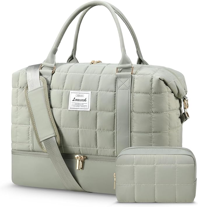 LOVEVOOK Travel Duffle Bag, Puffer Weekender Bags for Women with Shoe Compartment, Carry On Overnight Bag, Hospital Bag for Labor and Delivery, Gym Duffel Bag with Wet Pocket, 2Pcs Set by LOVEVOOK
