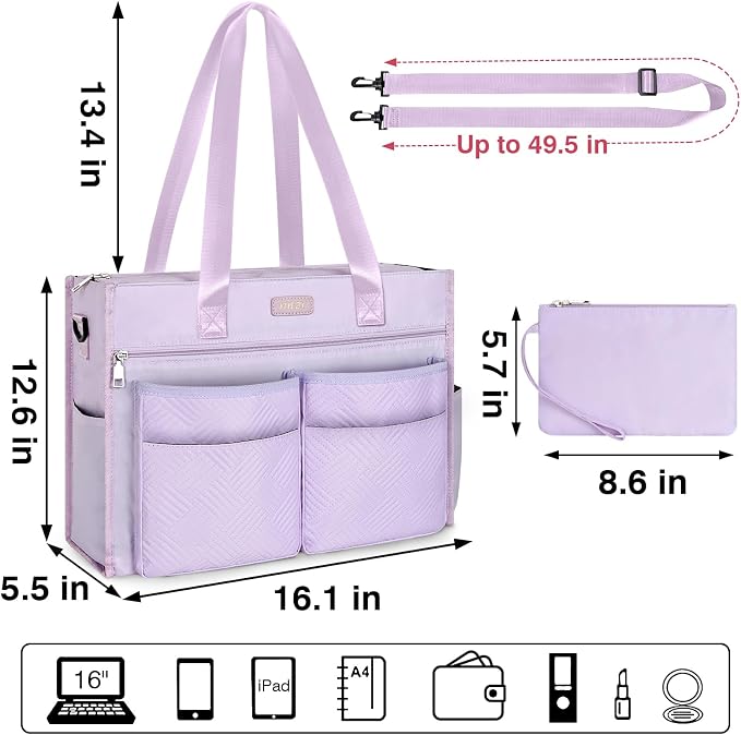ITIEZY Large Utility Tote Bag for Women with 18 Pockets, Waterproof Teacher Nurse Bags with Zipper for Everyday Travel Work - Image 3