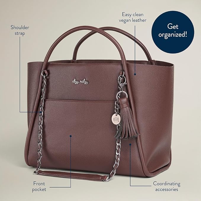Itzy Ritzy Boss Tote Diaper Bag, Vegan Leather with Changing Pad | Includes Stroller Straps, 4 Pockets, Removable Tassel & Spacious Interior for Stylish Organization of Baby Essentials & More - Image 5