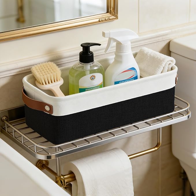 Small Fabric Storage Baskets, 15x6x5 inch Narrow Storage Bins 4-Pack Long Storage Basket for Organizing with Handles, Decorative Basket for Closets, Shelves, Toilet Paper, Black - Image 9