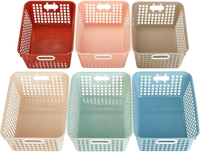 Really Good Stuff Large Plastic Storage Baskets with Handles, Boho Colors | 13.75" x 9.75" x 5", for Books & Supplies, Organize Classroom & Home - Image 5