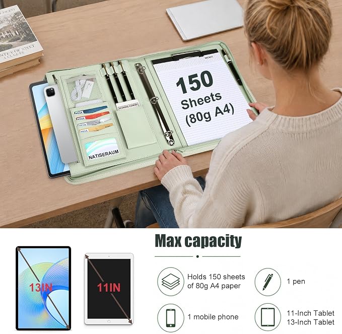 Portfolio Binder 3 Ring Includes Pen and 5 Dividers with 10 Pockets, Padfolio Organizer with Zipper for Men and Women, Includes A4 Notepad for Business, School, Work - Image 6