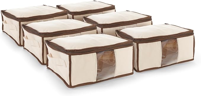 Covermates Canvas Storage Bag for Blankets, 13" W x 13" D x 6.5" H, Natural | label window, zipper closure, carrying handles, 3-year warranty by Covermates