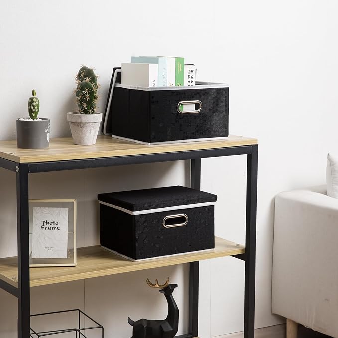 Storage Boxes with Lids [3-Pack] Fabric Collapsible Storage Bins Organizer Containers Baskets Cube with Cover for Home Bedroom Closet Office Nursery Black（11.4X8.6X6.7 - Image 2