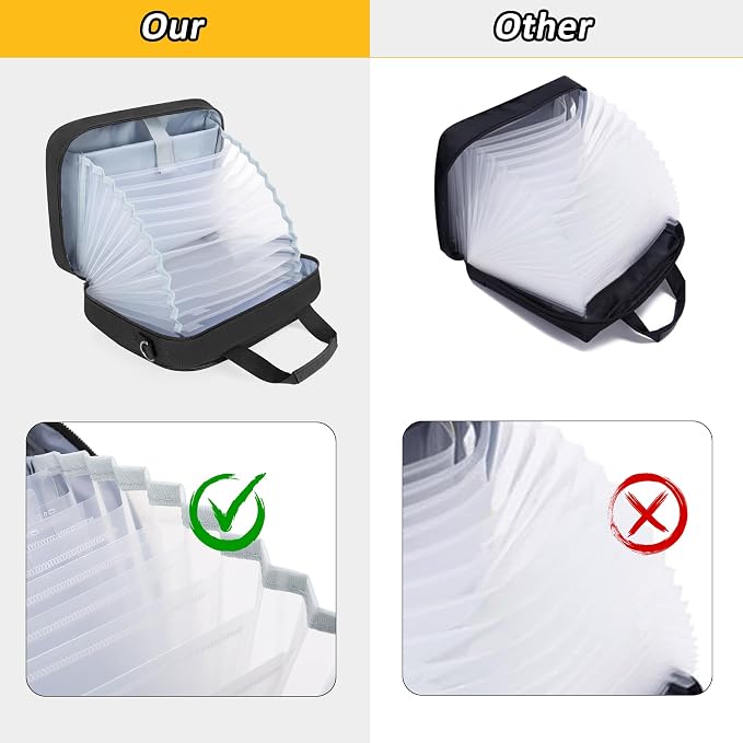 Accordion File Organizer with Lockable Zipper, Expanding File Folder | Accordion File Folder with Handle, Expanding Folder Document Bag for A4 / Letter Size Files, Portable Office Storage - Image 3