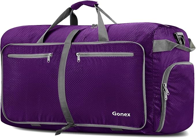 Gonex Foldable Travel Duffle Bag, Lightweight with Shoe Compartment | 210D Nylon, Water-Repellent, Folds Compact, Multiple Pockets, Luggage Sleeve, Travel & Weekend Use, 40L, Purple by Gonex