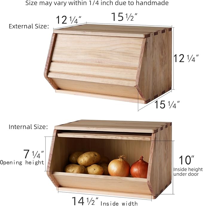 Stackable Solid Wood Storage Chests,Bins with Lids,Modular Wooden Multi-use Box,Closet Storage Organizers,Hall Entryway Cabinet,Drawers,Potato,Onion,Bread,Classify by Items,15.5”W(1 Pack) - Image 3