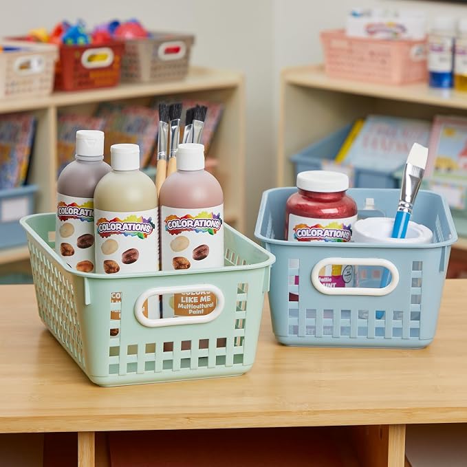 Really Good Stuff Medium Plastic Book Baskets, 11" by 7.5" by 4.5", 6-Pack | Boho Group Colors, Versatile Storage Solution for Classroom, Home, and Office - Image 7