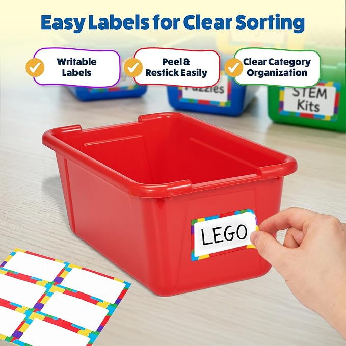 GAMENOTE 6 Quart Plastic Storage Bins Without Lids,12 Pack, Colorful | Stackable 6-quart bins with lids organize classroom supplies, crafts, toys and building blocks for Classroom & Kids Toy - Image 6