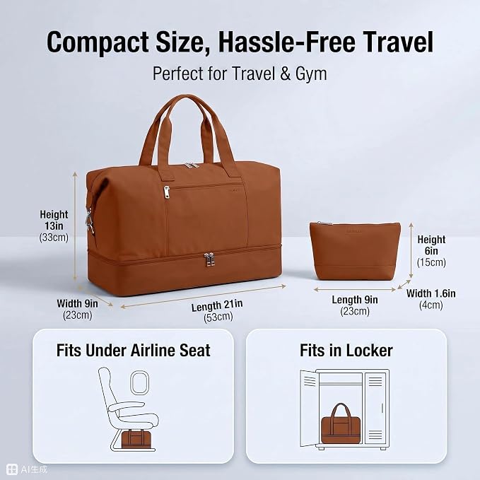 Oeihuivt Weekender Bags for Women - 20.5 Inch Large Travel Duffel Bag 2-Piece Set with Shoe Compartment, Heavy-Duty Canvas & Leather Carry On Overnight Tote (Airplane Approved) - Image 4