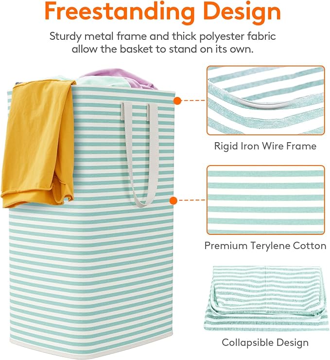 Lifewit 2 Pack Laundry Basket 80L Each, Collapsible Clothes Hamper with Reinforced Handles, Freestanding Waterproof Design for Bedroom and Laundry Room, Sage Green 160L Total - Image 2