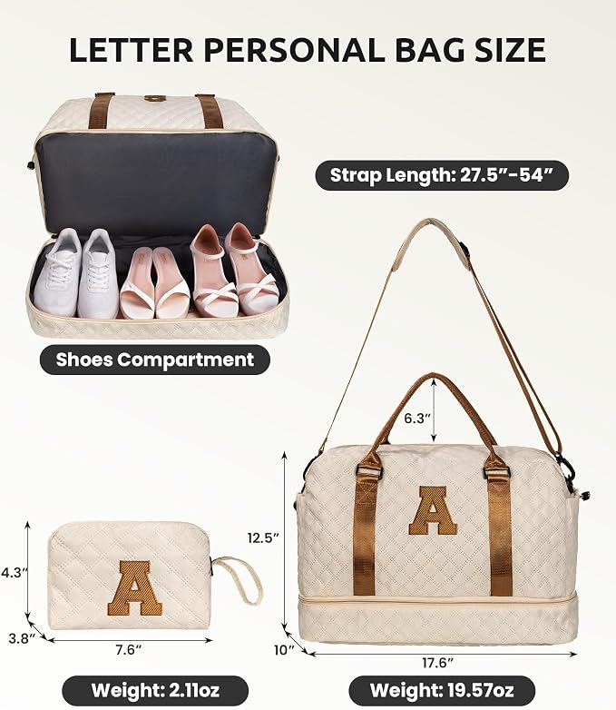 Gifts for Girls Women-Initial Duffle Bag with Shoe Compartment | Women Gifts-Personalized Weekender Bag, Travel Bags with Makeup Pouch, Tween Girls Trendy Stuff Gift (Letter B) - Image 2