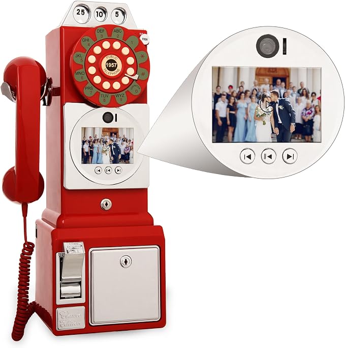 Video Audio Guest Book, Wedding Phone Customized Video Messages, Record Preserve Your Special Occasions, Ideal for a Variety of Memorable Party Occasions (Wall Phone,Red) by FiayaComVintageTelephone