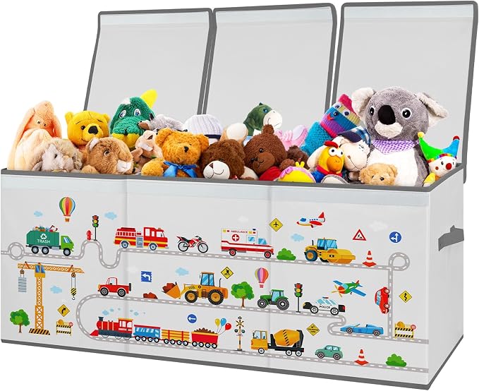 Large Toy Box Collapsible Chest Organizer with Flip Lid for Kids | Oxford Storage Box with Handle for Boy Girl Sturdy Waterproof Organizing Decor for Bedroom Playroom Nursery 37.7×12.5×15.7'' by Decalsweet