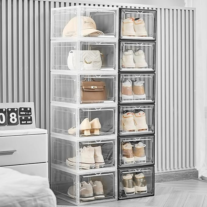 Attelite 12Pack Shoe Boxes Storage Stackable Clear Shoe Organizer X-Large | Clear Shoe Box for Sneakers Boots & Heels, Thicken & Sturdy Plastic,Magnetic Door,Tool-free Assembly,Fit up to Men's Size 12 - Image 5