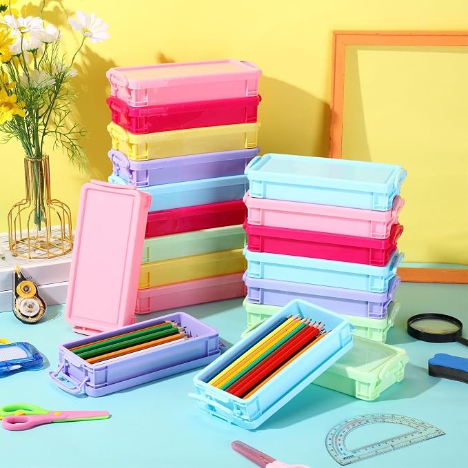 Cholemy 30 Pcs Plastic Pencil Box Bulk Large Capacity Pencil Case Crayon Box with Snap Tight Lid Stackable Organizer Container, Operation Christmas Item Bulk for Pen Stationery School Supply(Pastel) - Image 2