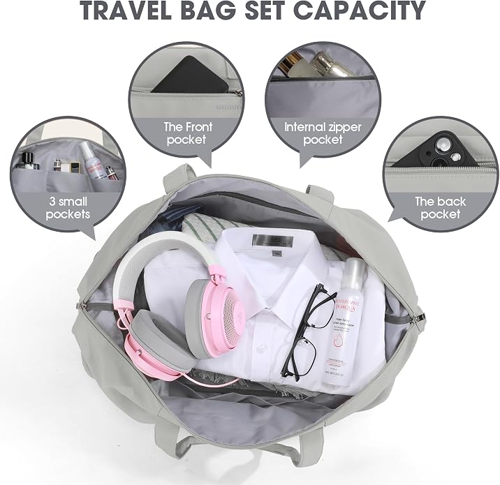 Women's Weekender bag Travel Duffel Bag with Shoe Compartment 21-inch Airline-Approved Carry-On, 2-Piece Overnight Bag Set Personal Item Luggage - Image 5