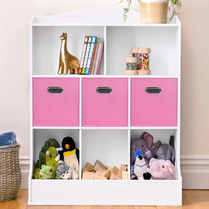 Fabric Cubby Storage Bins,13x13x13 Inches,Cube Organizer Bin Foldable Storage Boxes with Dual Handles Fabric Organizer Box and collapsible Storage basket,Set of 8,Pink - Image 5