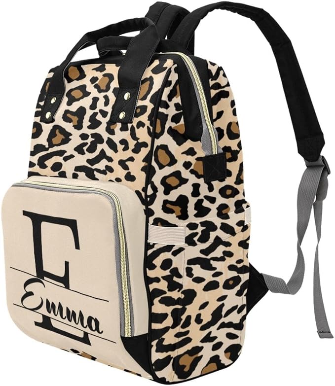 Custom Leopard Print Baby Backpack – Personalized Diaper Bag with Name, Waterproof Large Capacity Nappy Bag with Insulated Pockets – Ideal Shower Gift for Moms & Dads - Image 2