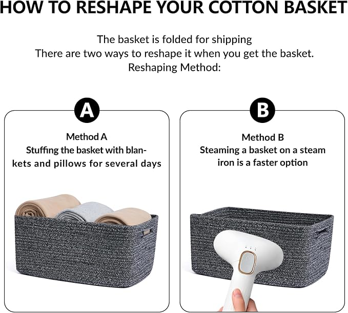 MiniArk Large Storage Baskets for Shelves, 17 x 13 x 7.5” Closet Organizers Bins for Clothes Blanket Towels, Baby Nursery, Toy Baskets Box, Woven Rope Baskets, 2 Packs Dark Gray - Image 7