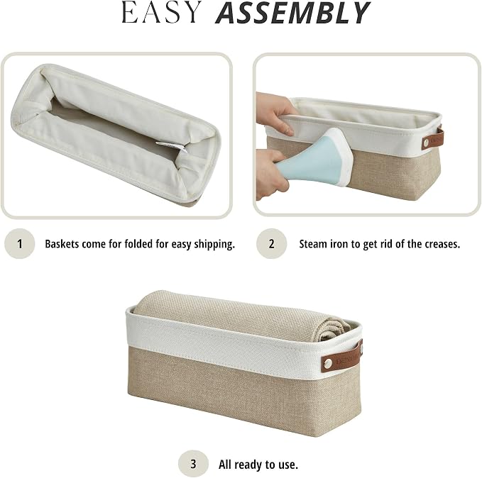 DECOMOMO Narrow Storage Bins, Small Storage Baskets for Shelves 4 Pack | Baskets for Organizing Bathroom, Toilet Tank, Gifts (Beige & White) - Image 8