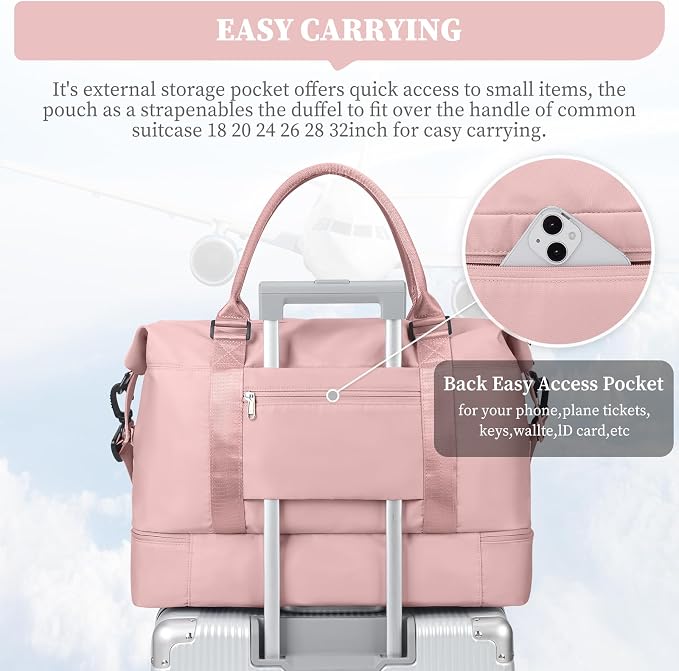 Weekender Bags for Women, Carry-On Overnight Travel Duffel Bag | Travel Bag with Shoes Compartment & Toiletry Bag, Extra Large - Image 7