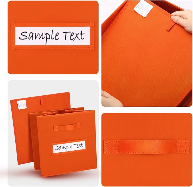 13x13 storage cube bins (Set of 10) Foldable Fabric storage cubes with 10 Labels Window Cards & a Pen,13 inch cube storage bins,Closet Organizers for Shelves,Cubby Organizer Boxes,Orange - Image 3