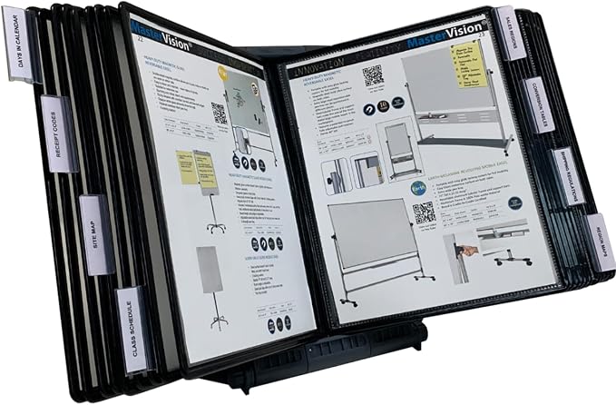 Ultimate Office AdjustaView Expandable Desk Reference Display Organizer 20B | 5 Adjustable Viewing Angles, Dual Weighted Base, 20 Letter Size EZ-Load Black Pockets, ADD-ON to Expand Capacity at Anytime by UltimateOffice