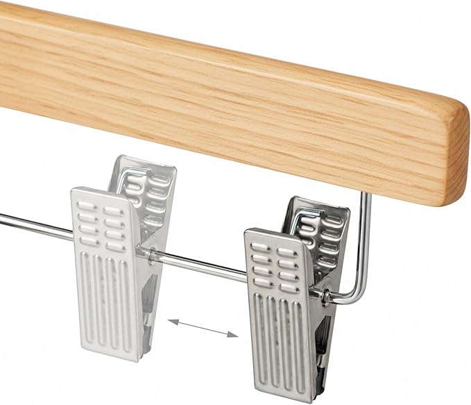 Relaxdays Wooden Pants Hangers Set of 12, Adjustable Clamps, 360° Swivel Hooks, 35.5 cm Wide - Image 7