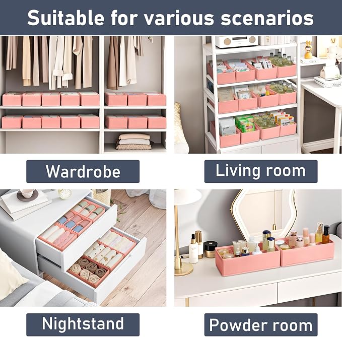 DIMJ Drawer Organiser, Cupboard Organiser, Set of 8, Pax Organiser, 30 x 15 x 9 cm, Organiser System for Wardrobe, Children's Clothes, Socks, Changing Utensils, Pink - Image 6