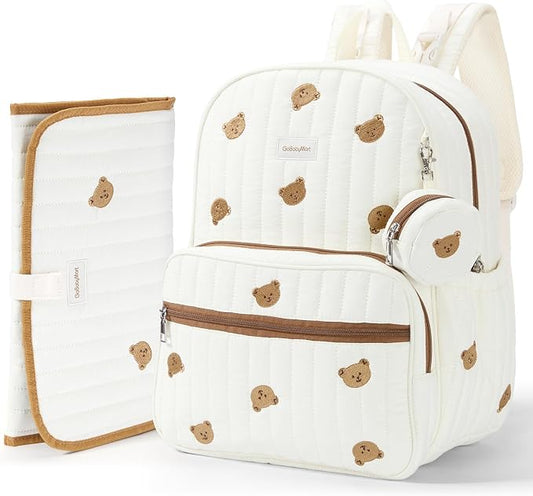 Large Diaper Bag Backpack with Changing Pad, Insulated Bottle Pockets, Travel & Hospital Bag for Mom & Dad (Large - Beige Bears) by GoBabyMart