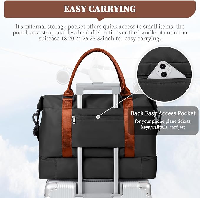 Weekender Bags for Women, Carry-On Overnight Travel Duffel Bag | Travel Bag with Shoes Compartment & Toiletry Bag, Extra Large - Image 8