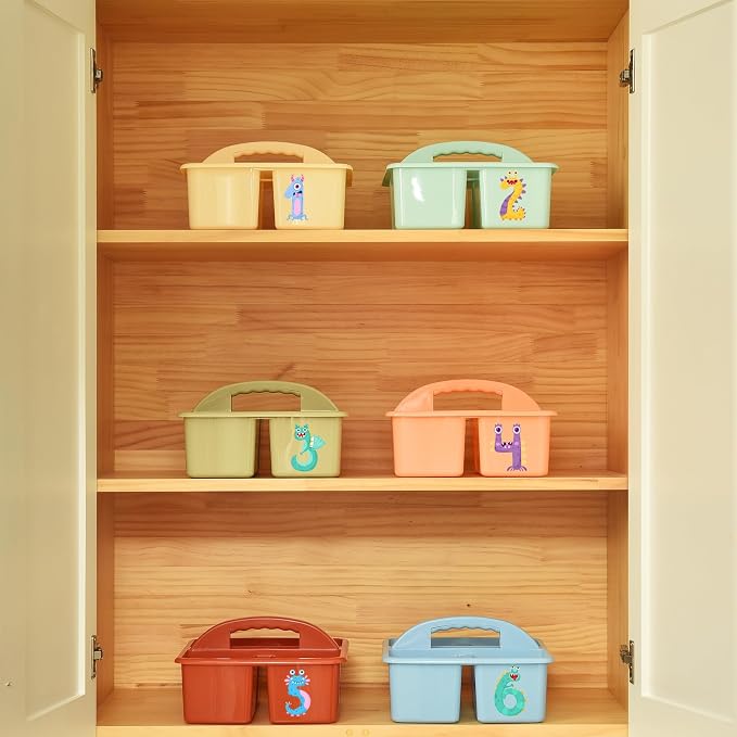 ALINK Plastic Classroom Caddy Organizer with Handle, 6-Pack 4 Compartments | Teacher Supply Storage Caddy for Classroom, Table, Desk, Office, Art Crafts - Macaroon - Image 9
